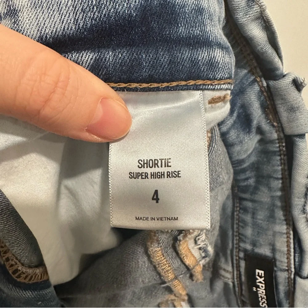 Express Light Blue Denim Paper Bag High Waisted Shorts